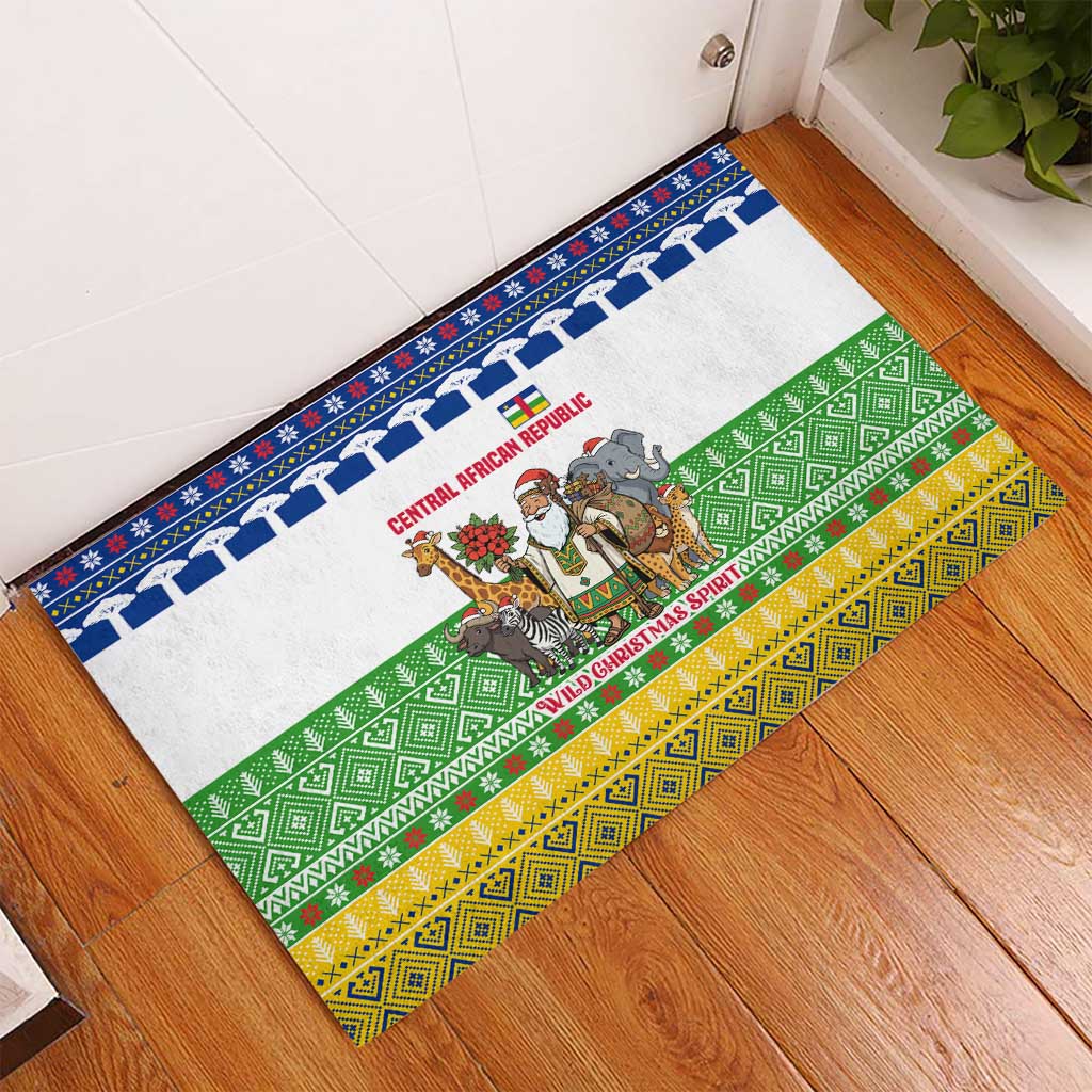 Central African Republic Christmas Rubber Doormat Santa and Safari Animals Baobab Trees Snowflakes - African Pride