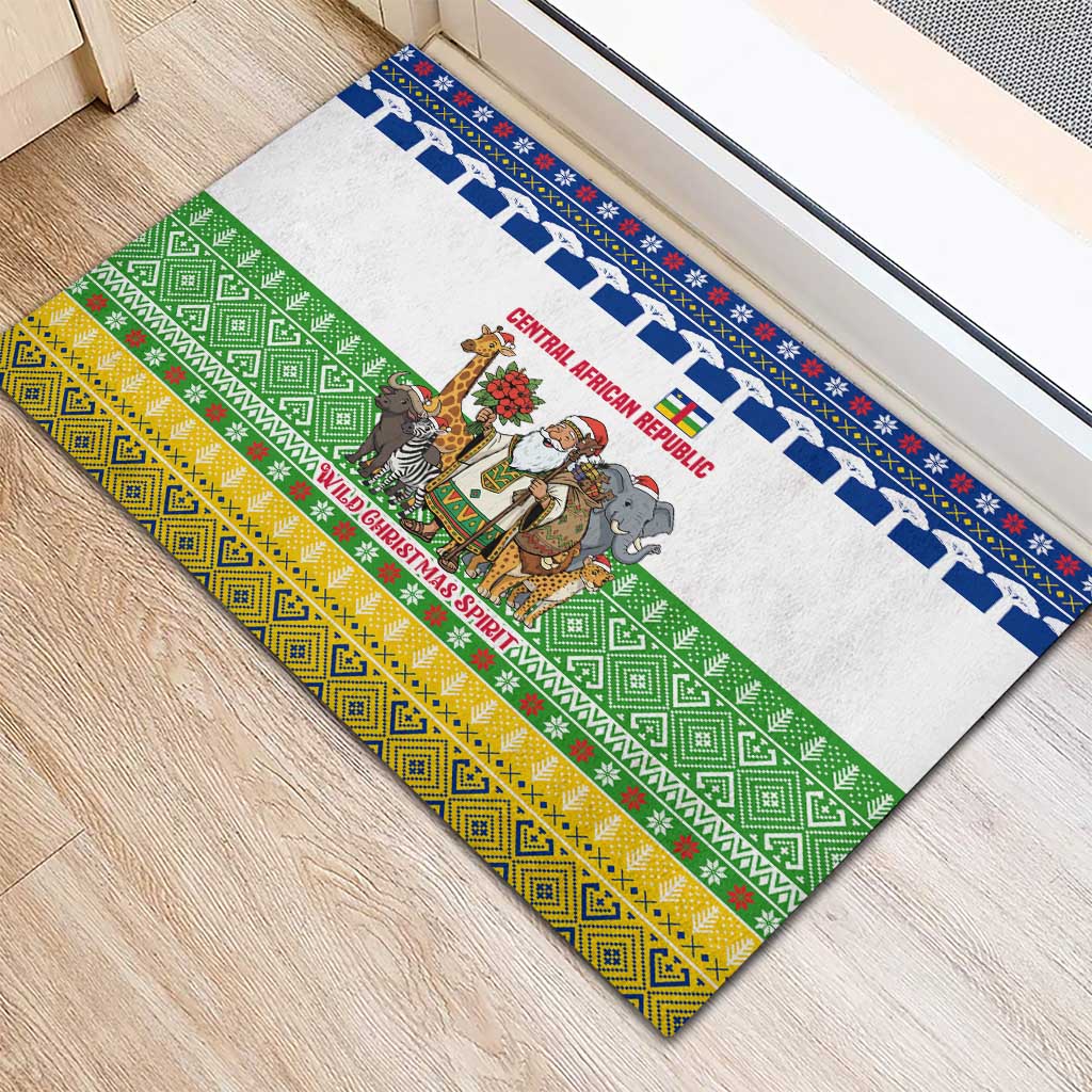 Central African Republic Christmas Rubber Doormat Santa and Safari Animals Baobab Trees Snowflakes - African Pride