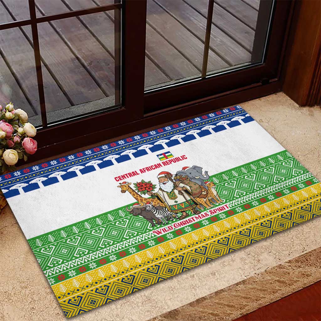 Central African Republic Christmas Rubber Doormat Santa and Safari Animals Baobab Trees Snowflakes - African Pride