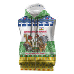 Central African Republic Christmas Sleeveless Zip Hoodie Santa and Safari Animals Baobab Trees Snowflakes - African Pride