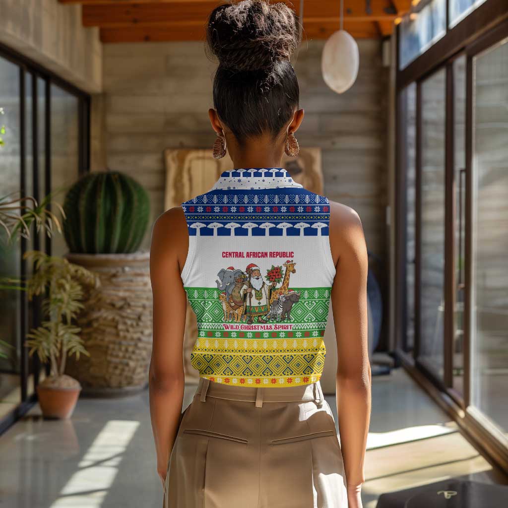 Central African Republic Christmas Women Sleeveless Polo Shirt Santa and Safari Animals Baobab Trees Snowflakes - African Pride