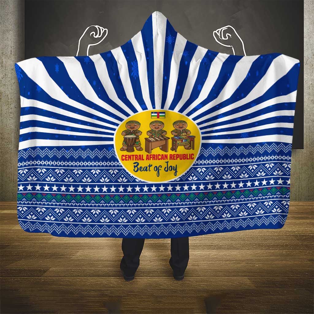 Central African Republic Christmas Hooded Blanket Drumming Beat of Joy Tribal Pattern and Snowflakes - African Pride