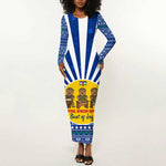 Central African Republic Christmas Long Sleeve Bodycon Dress Drumming Beat of Joy Tribal Pattern and Snowflakes - African Pride