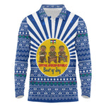 Central African Republic Christmas Long Sleeve Polo Shirt Drumming Beat of Joy Tribal Pattern and Snowflakes - African Pride