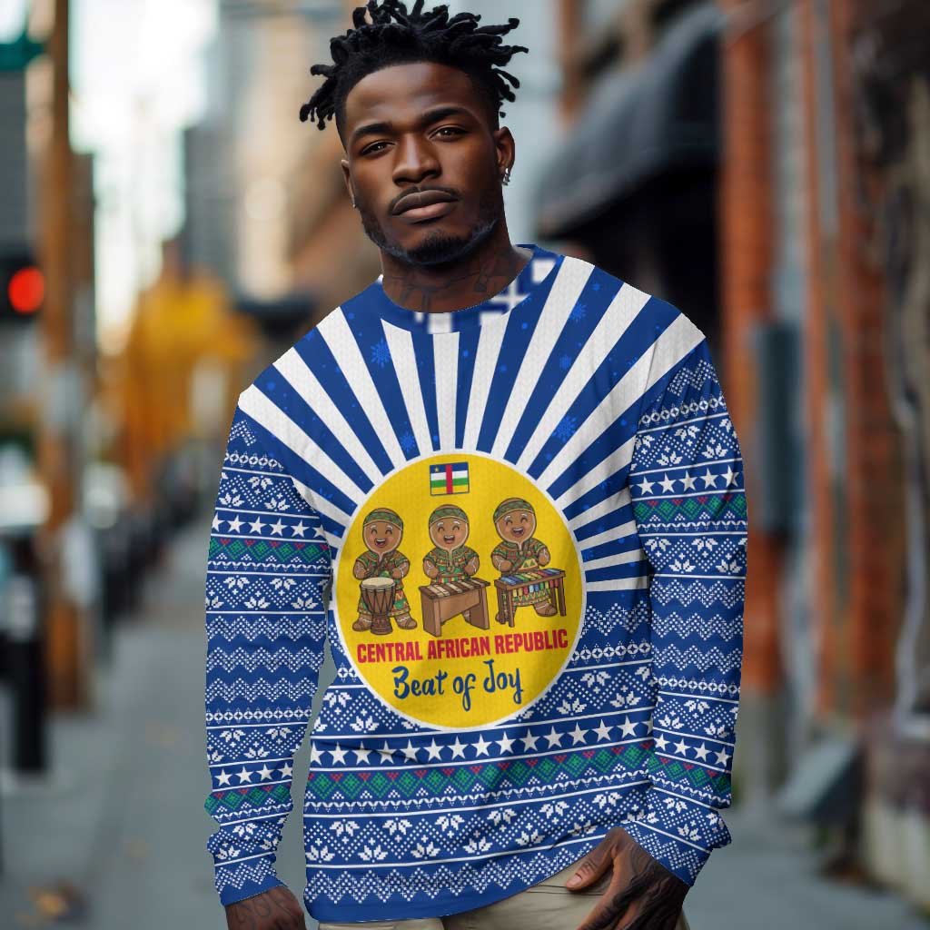 Central African Republic Christmas Long Sleeve Shirt Drumming Beat of Joy Tribal Pattern and Snowflakes - African Pride