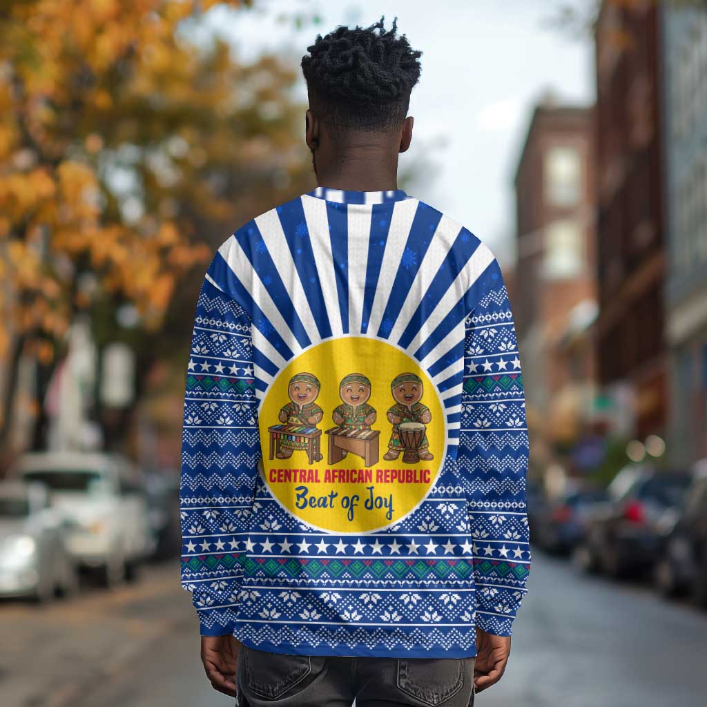 Central African Republic Christmas Long Sleeve Shirt Drumming Beat of Joy Tribal Pattern and Snowflakes - African Pride