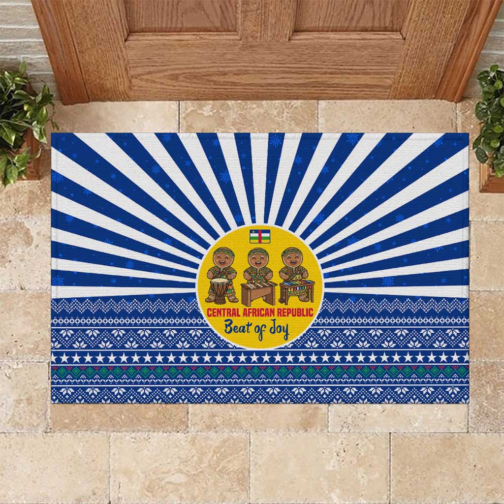Central African Republic Christmas Rubber Doormat Drumming Beat of Joy Tribal Pattern and Snowflakes - African Pride