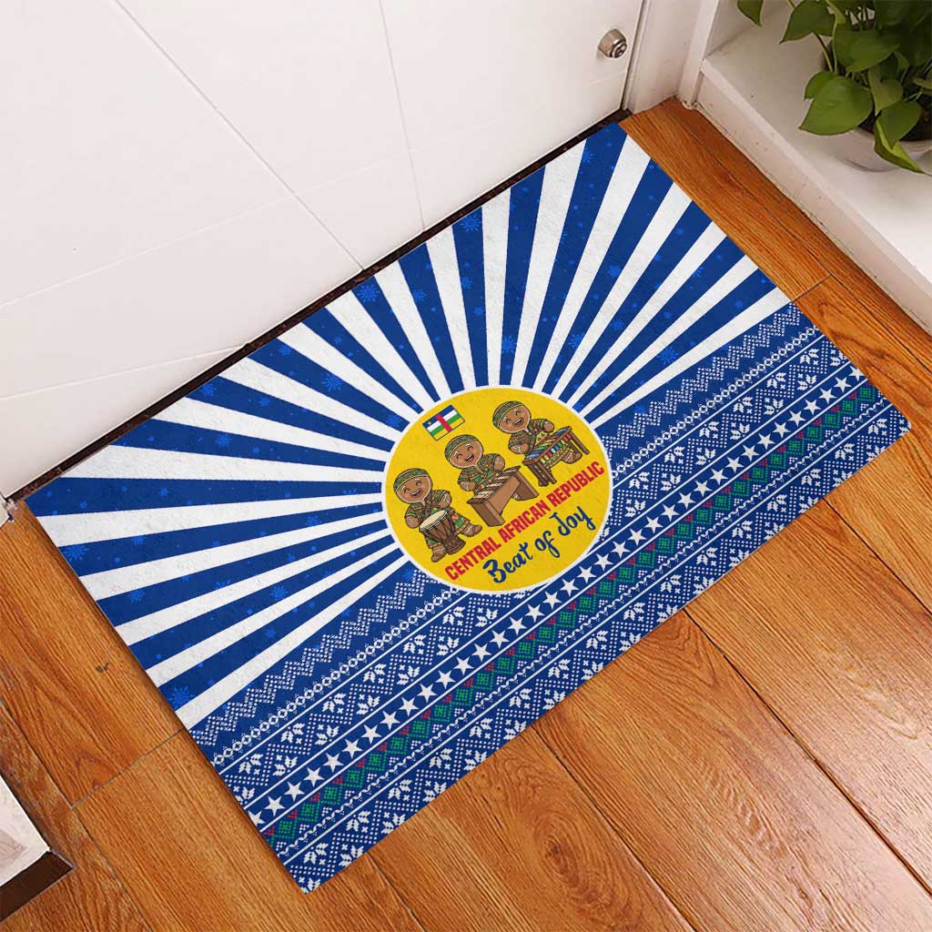 Central African Republic Christmas Rubber Doormat Drumming Beat of Joy Tribal Pattern and Snowflakes - African Pride