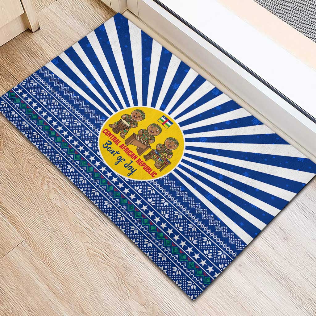 Central African Republic Christmas Rubber Doormat Drumming Beat of Joy Tribal Pattern and Snowflakes - African Pride