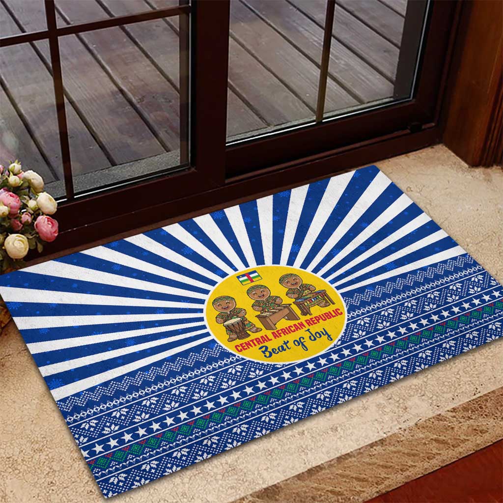 Central African Republic Christmas Rubber Doormat Drumming Beat of Joy Tribal Pattern and Snowflakes - African Pride