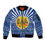 Central African Republic Christmas Sleeve Zip Bomber Jacket Drumming Beat of Joy Tribal Pattern and Snowflakes - African Pride
