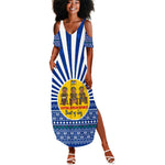 Central African Republic Christmas Summer Maxi Dress Drumming Beat of Joy Tribal Pattern and Snowflakes - African Pride