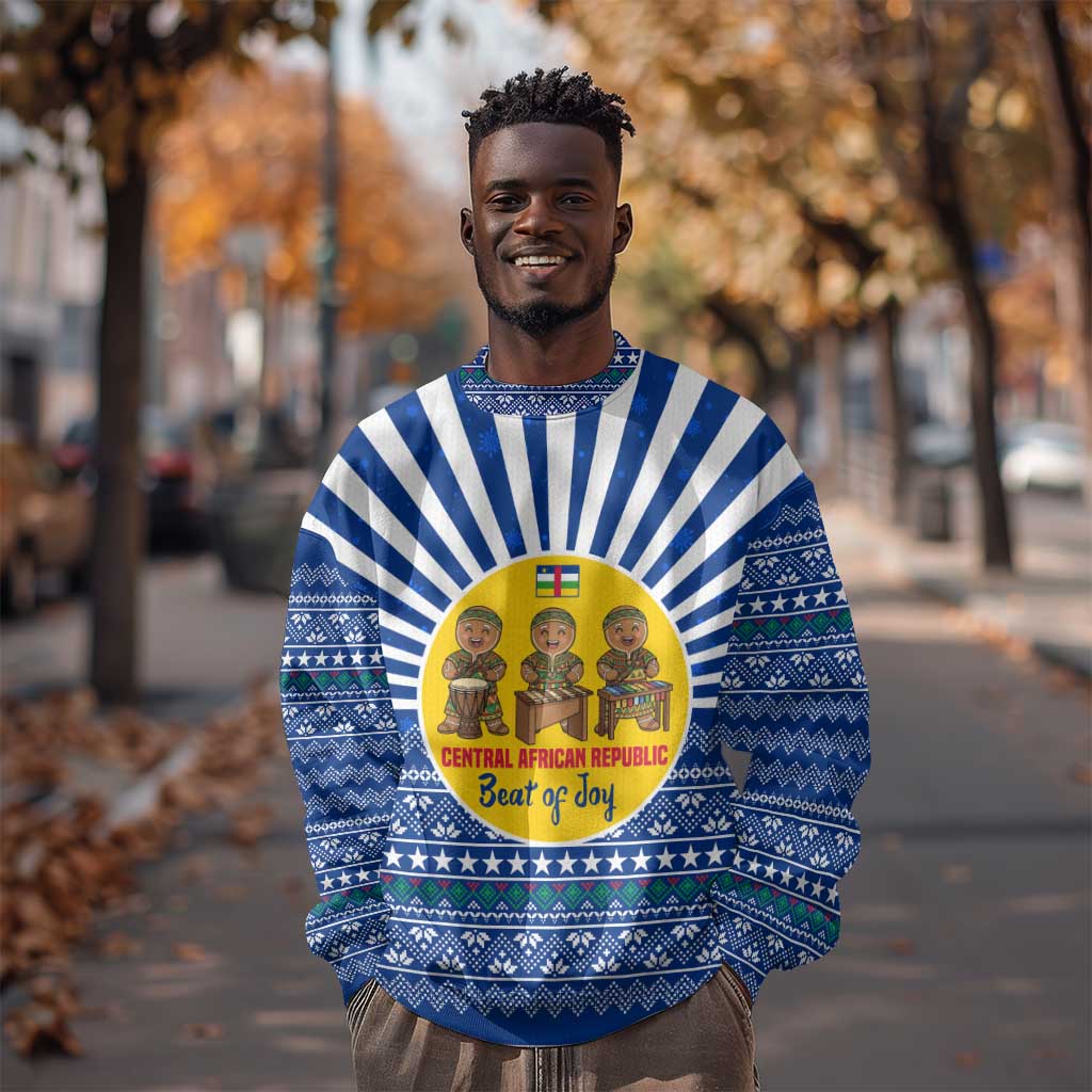 Central African Republic Christmas Sweatshirt Drumming Beat of Joy Tribal Pattern and Snowflakes - African Pride