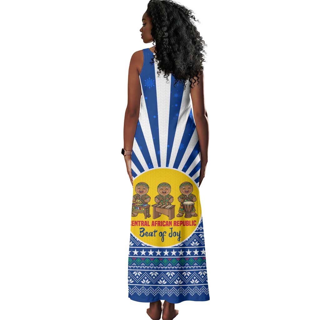 Central African Republic Christmas Tank Maxi Dress Drumming Beat of Joy Tribal Pattern and Snowflakes - African Pride