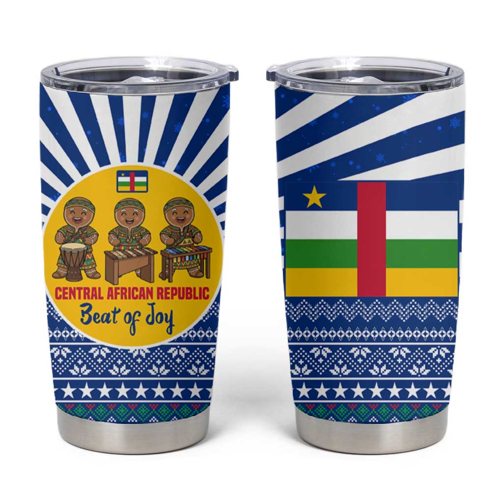 Central African Republic Christmas Tumbler Cup Drumming Beat of Joy Tribal Pattern and Snowflakes - African Pride