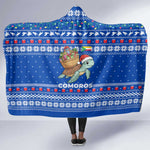 Comoros Christmas Hooded Blanket Santa Turtle Gifts Snowflakes and Ocean Blue - African Pride