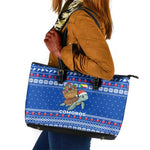Comoros Christmas Leather Tote Bag Santa Turtle Gifts Snowflakes and Ocean Blue - African Pride