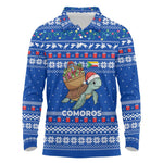 Comoros Christmas Long Sleeve Polo Shirt Santa Turtle Gifts Snowflakes and Ocean Blue - African Pride