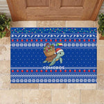 Comoros Christmas Rubber Doormat Santa Turtle Gifts Snowflakes and Ocean Blue - African Pride