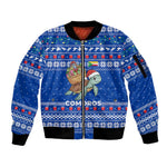 Comoros Christmas Sleeve Zip Bomber Jacket Santa Turtle Gifts Snowflakes and Ocean Blue - African Pride