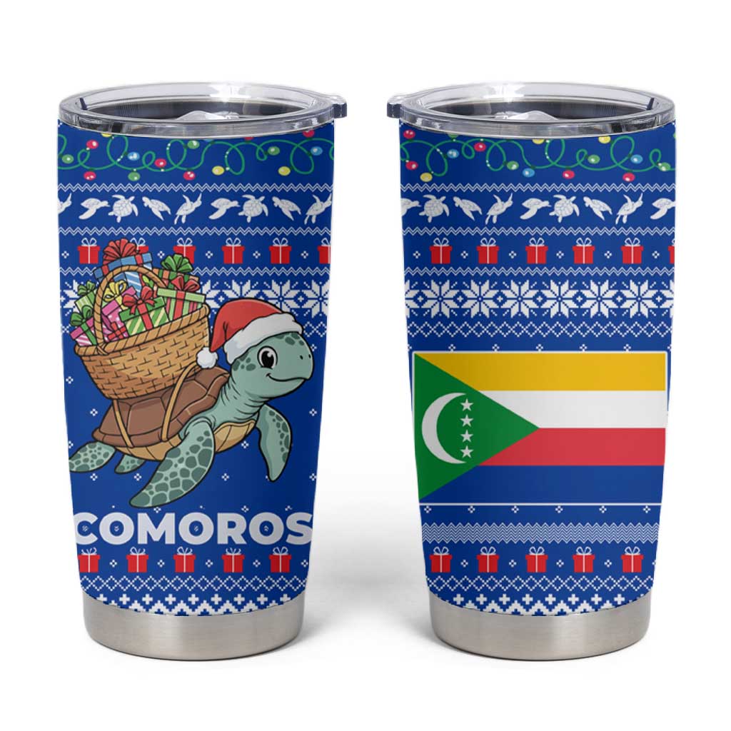 Comoros Christmas Tumbler Cup Santa Turtle Gifts Snowflakes and Ocean Blue - African Pride