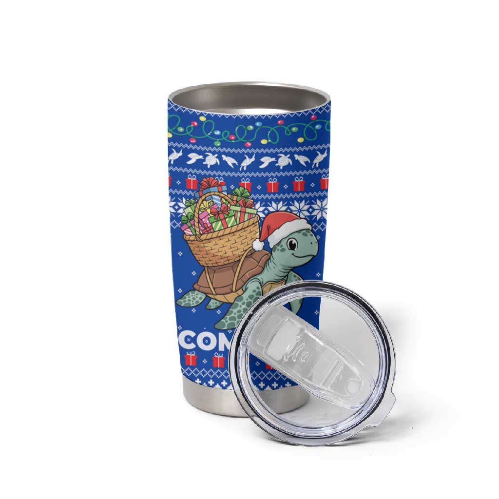 Comoros Christmas Tumbler Cup Santa Turtle Gifts Snowflakes and Ocean Blue - African Pride