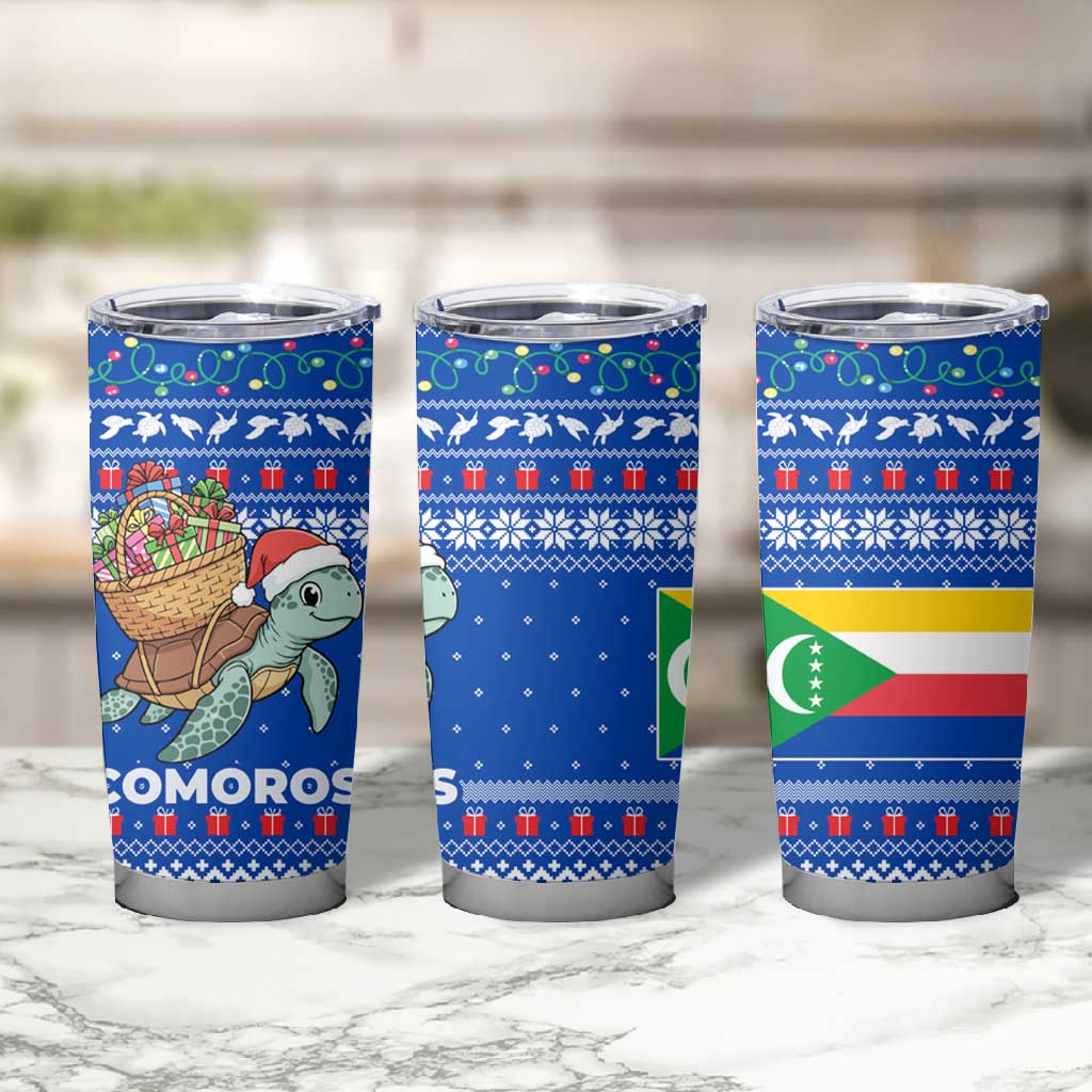 Comoros Christmas Tumbler Cup Santa Turtle Gifts Snowflakes and Ocean Blue - African Pride
