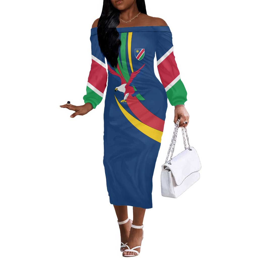 Afro Namibia Off The Shoulder Long Sleeve Dress Coat Of Arms Christmas Style LT15 main image 1
