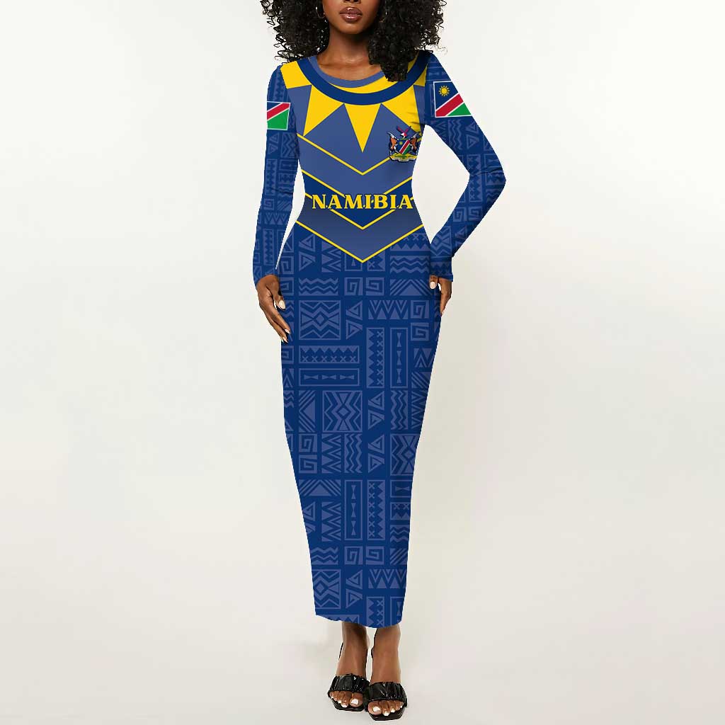 Namibia Yellow Sun Long Sleeve Bodycon Dress Sporty Style with Traditional  Patterns by AfricanPride