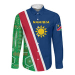 Namibia Gemsbok Long Sleeve Button Shirt Flag Design with African Patterns