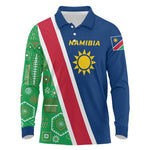 Namibia Gemsbok Long Sleeve Polo Shirt Flag Design with African Patterns