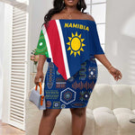 Namibia Gemsbok Off Shoulder Short Dress Flag Design with African Patterns