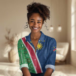 Namibia Gemsbok Women Casual Shirt Flag Design with African Patterns