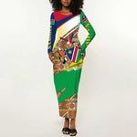Afro Namibia Map Long Sleeve Bodycon Dress National Emblem and Cultural Motif Design TS04