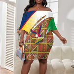 Afro Namibia Map Off Shoulder Short Dress National Emblem and Cultural Motif Design