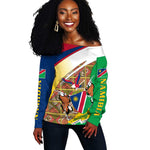 Afro Namibia Map Off Shoulder Sweater National Emblem and Cultural Motif Design