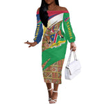Afro Namibia Map Off The Shoulder Long Sleeve Dress National Emblem and Cultural Motif Design