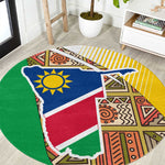 Afro Namibia Map Round Carpet National Emblem and Cultural Motif Design