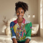 Afro Namibia Map Women Casual Shirt National Emblem and Cultural Motif Design