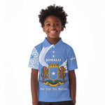 Somalia Kid Polo Shirt with Coat of Arms One Star One Nation Blue White Spirit