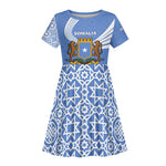 Somalia Kid Short Sleeve Dress with Coat of Arms One Star One Nation Blue White Spirit