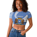 Somalia Raglan Cropped T shirt with Coat of Arms One Star One Nation Blue White Spirit
