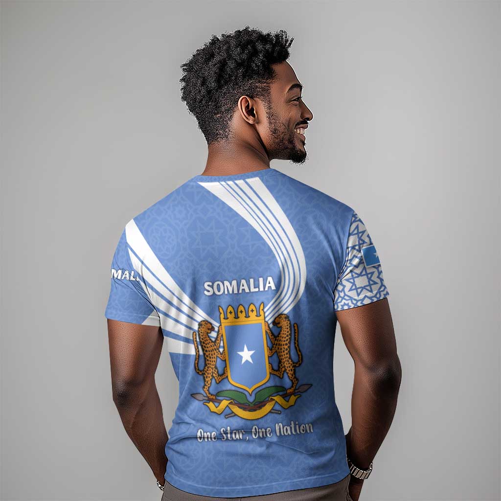 Somalia T shirt with Coat of Arms One Star One Nation Blue White Spirit
