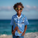 Somalia Kid Hawaiian Shirt with Raised Fist Flag Blue Unity Wave Spirit