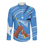 Somalia Long Sleeve Button Shirt with Raised Fist Flag Blue Unity Wave Spirit