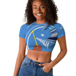 Somalia Raglan Cropped T shirt with Raised Fist Flag Blue Unity Wave Spirit