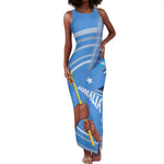 Somalia Tank Maxi Dress with Raised Fist Flag Blue Unity Wave Spirit