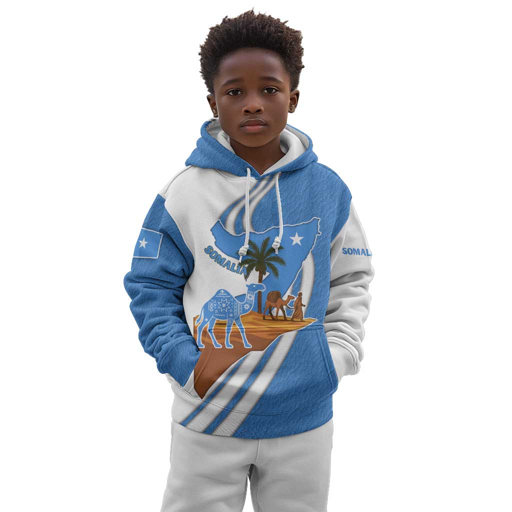 Somalia Kid Hoodie with Camel Desert Map Palm Tree Heritage Spirit