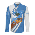 Somalia Long Sleeve Button Shirt with Camel Desert Map Palm Tree Heritage Spirit