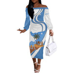 Somalia Off The Shoulder Long Sleeve Dress with Camel Desert Map Palm Tree Heritage Spirit